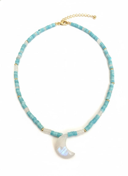 Seaside moon necklace aquamarine moonstone crescent