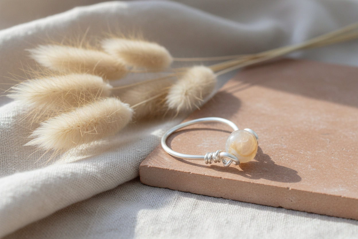 Solstice ring natural agate - wire wrapped custom sized healing crystal
