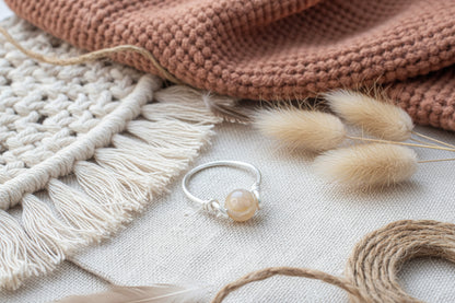 Solstice ring on hand - natural agate wire wrapped custom sized
