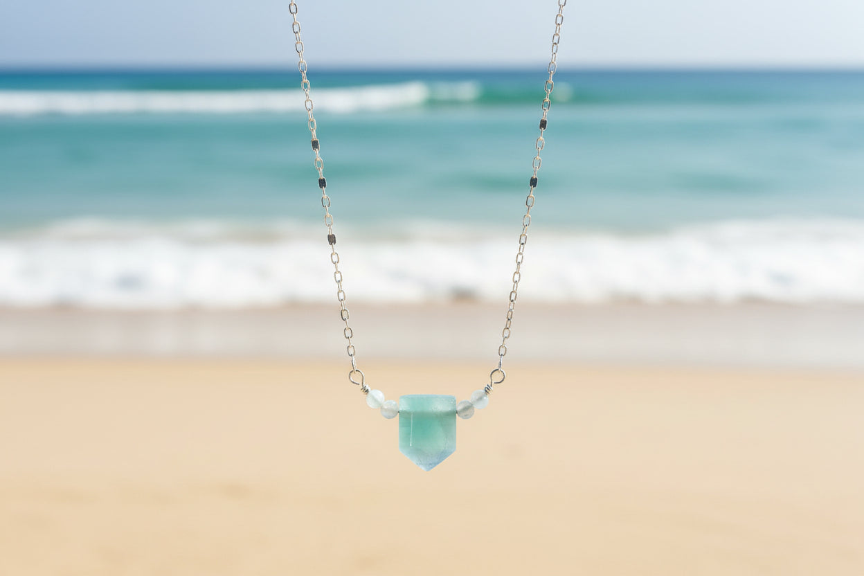 Sterling silver amazonite necklace natural gemstone - hypoallergenic healing crystal jewelry