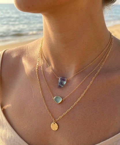 Sterling silver fluorite crystal necklace - rainbow gemstone California handmade