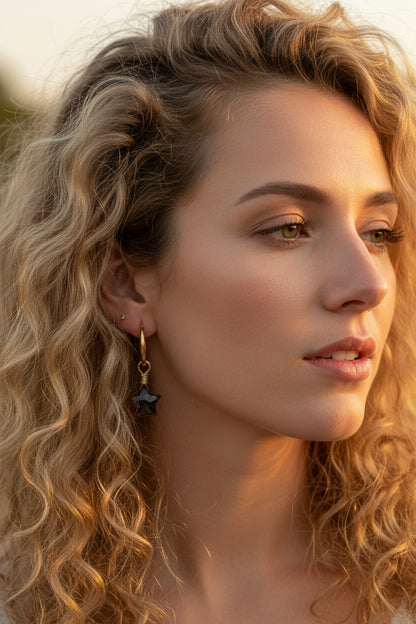 Sterling silver fluorite earrings with moon and star charms - handmade California