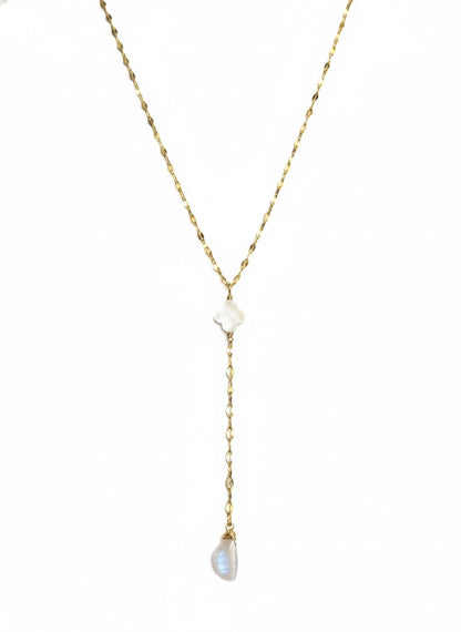 Sterling silver lariat necklace moonstone pearl - elegant drop necklace California handmade"