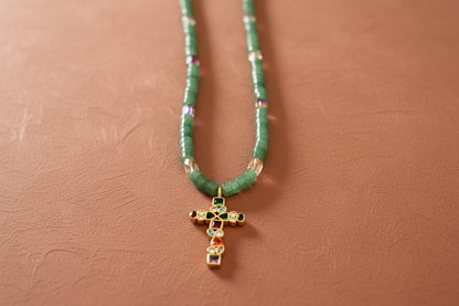 Stone cross necklace layered look
