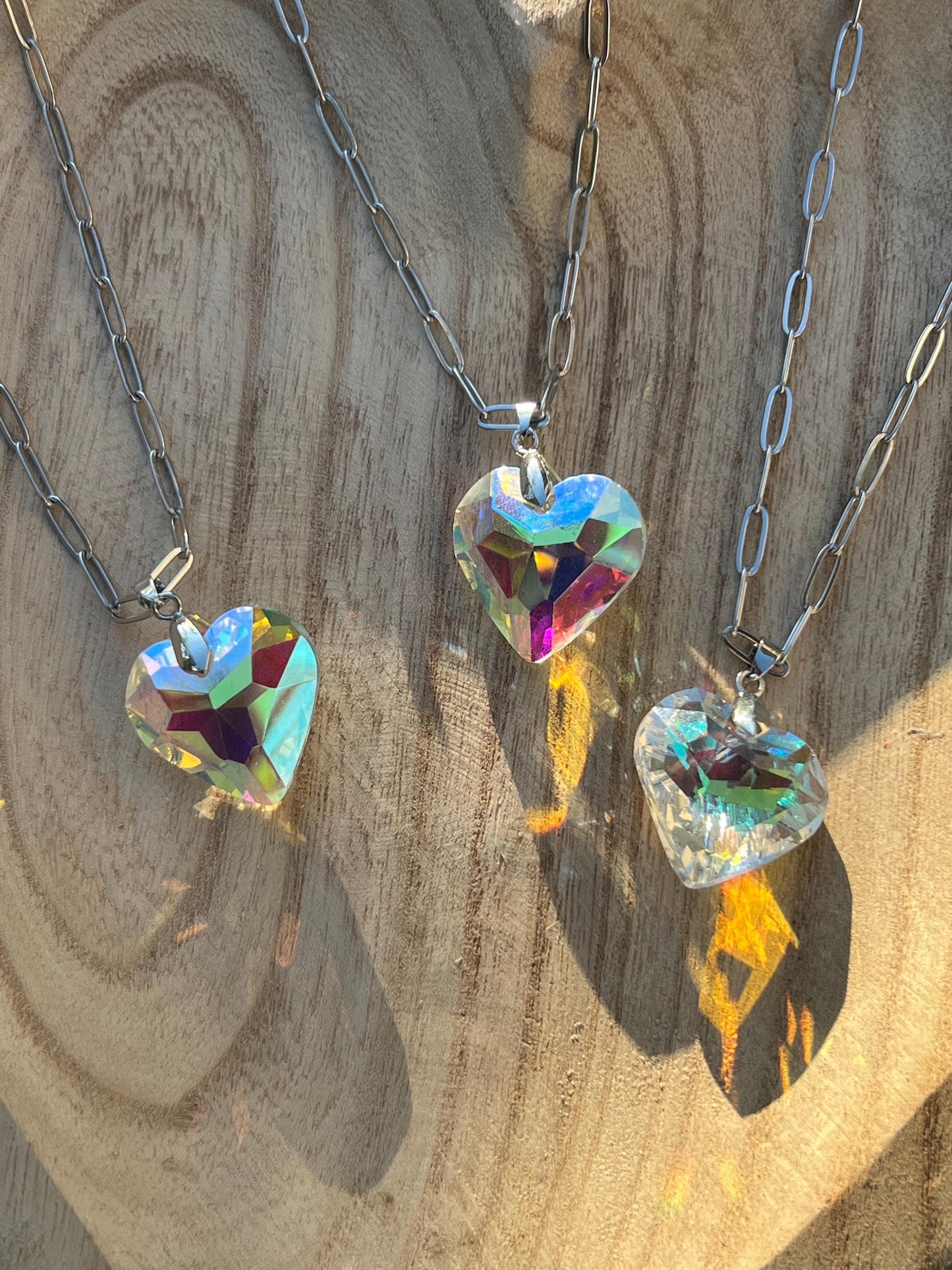 Swarovski heart necklace silver paperclip chain