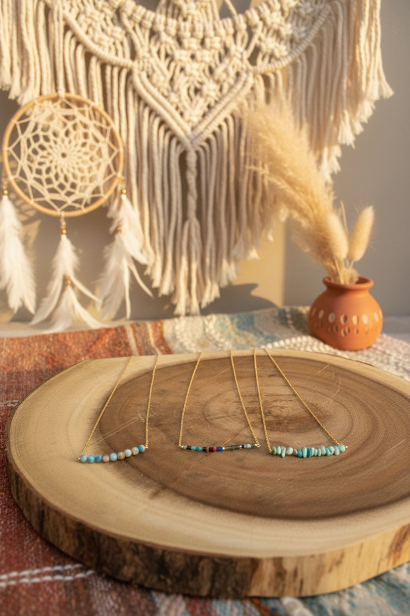 Tiny bead turquoise and lapis necklace - hypoallergenic minimalist jewelry