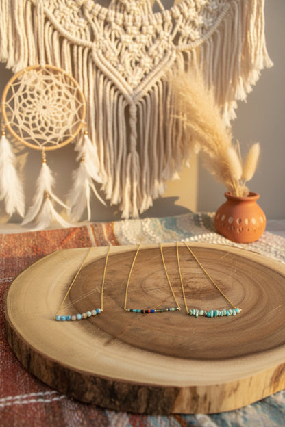 Tiny bead turquoise and lapis necklace - hypoallergenic minimalist jewelry