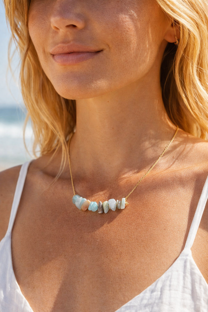 Tranquility amazonite bar necklace - dainty natural gemstone beaded necklace