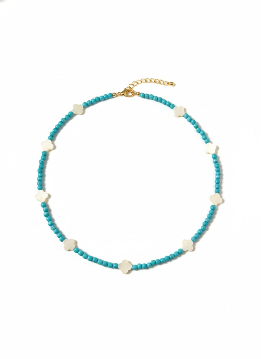 Turquoise and shell beach necklace - natural beaded coastal jewelry hypoallergenic