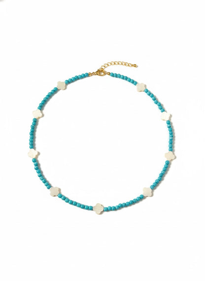 Turquoise and shell beach necklace - natural beaded coastal jewelry hypoallergenic