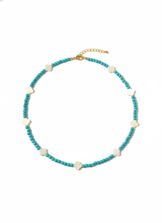 Turquoise and shell beach necklace - natural beaded coastal jewelry hypoallergenic