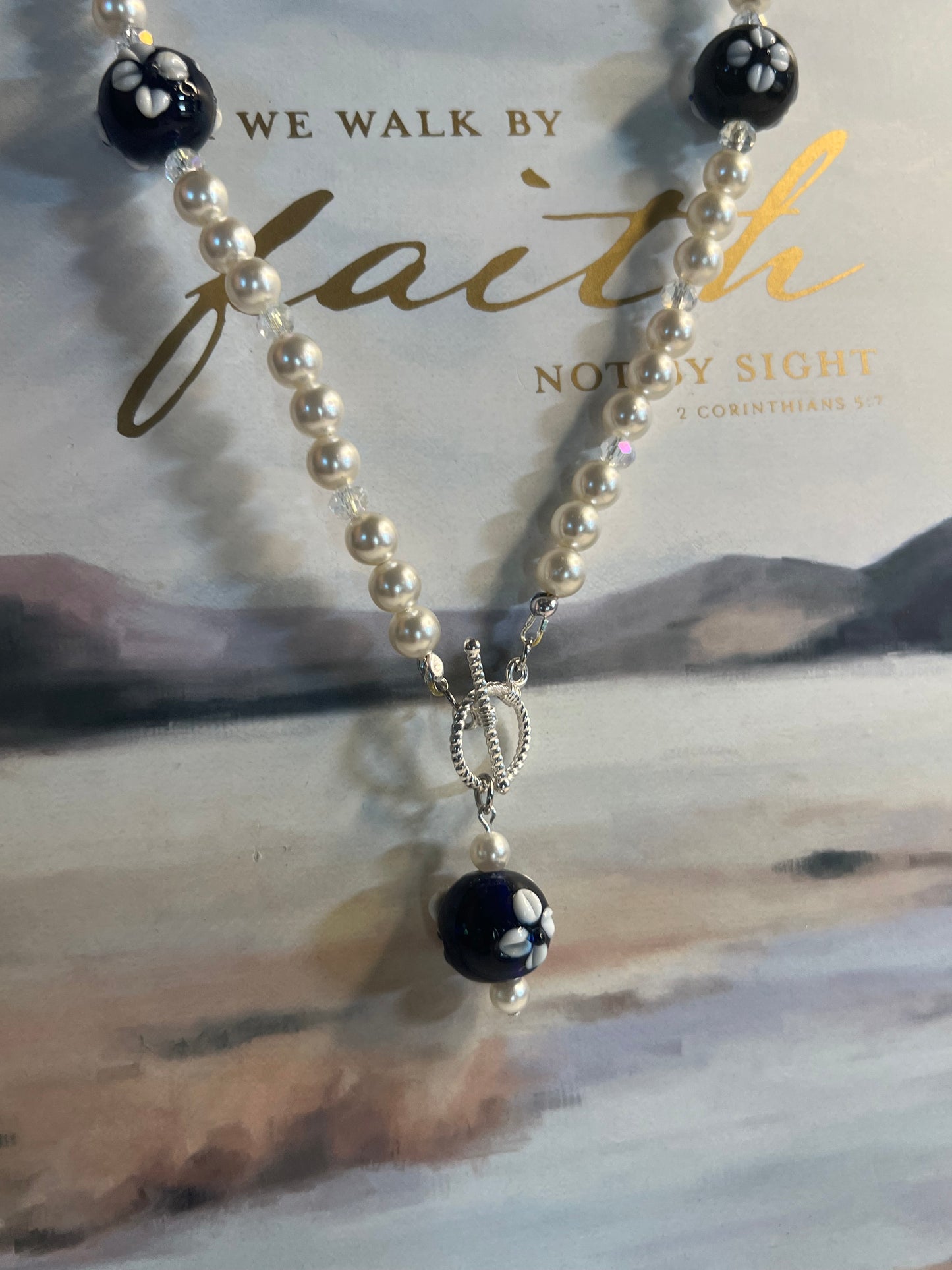  Vintage inspired pearl flower bead necklace - unique brass statement jewelry