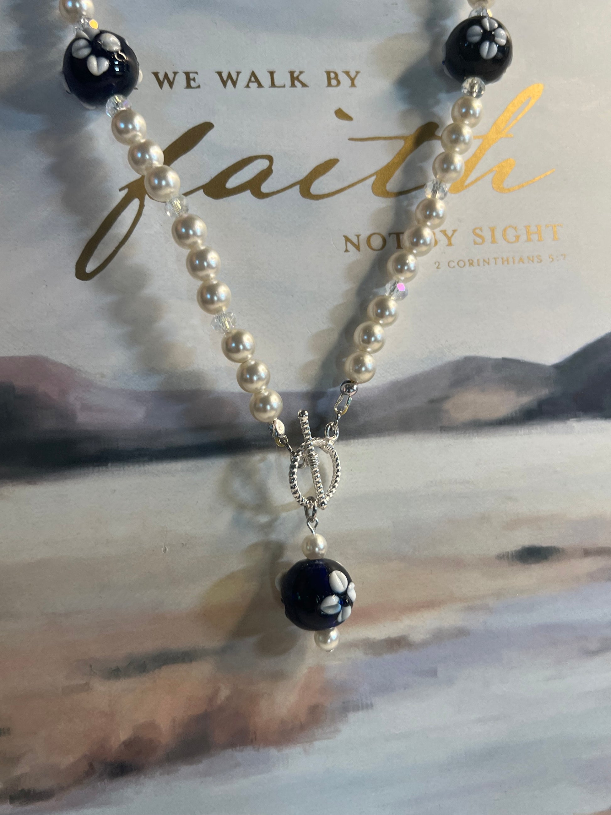  Vintage inspired pearl flower bead necklace - unique brass statement jewelry