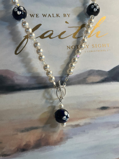  Vintage inspired pearl flower bead necklace - unique brass statement jewelry