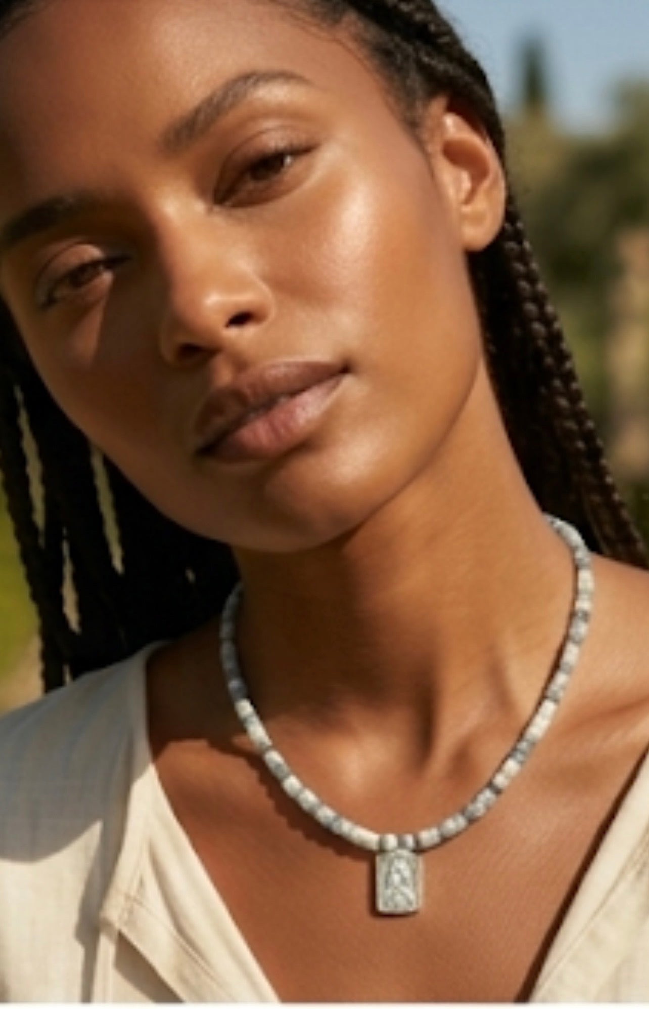 Virgin Mary necklace natural stone beads - pearl charm Catholic jewelry hypoallergenic