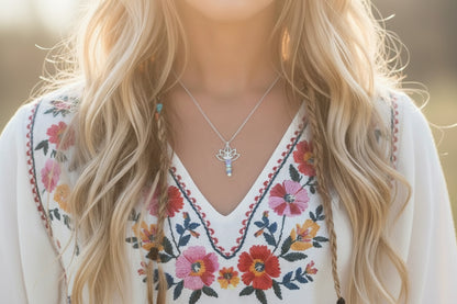 Yoga meditation necklace lotus flower natural gemstones stainless steel - hypoallergenic spiritual jewelry