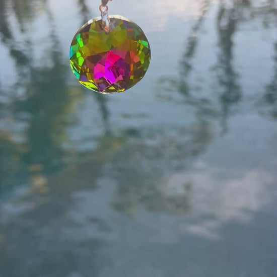 Iridescent rainbow crystal necklace on paperclip chain - surgical steel hypoallergenic