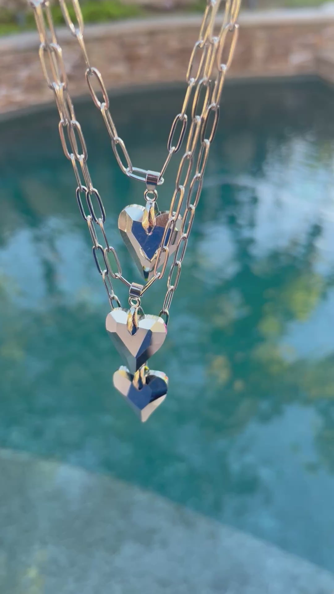 Sparkly rainbow crystal heart necklace stainless steel - hypoallergenic tarnish-resistant